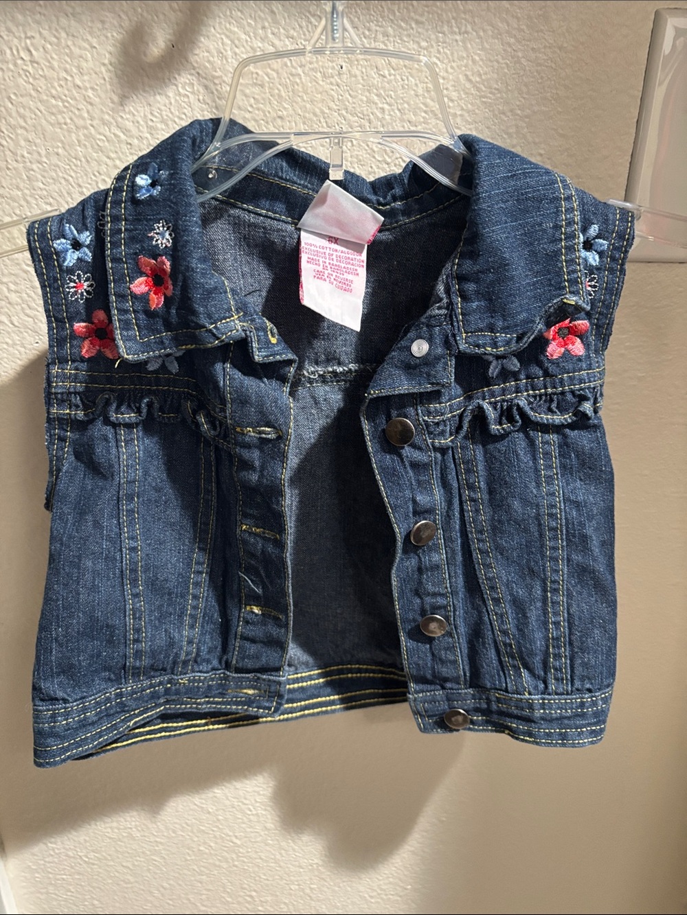 Nannette Dark Blue Denim Vest with Pink & Red Floral Embroidery 6X